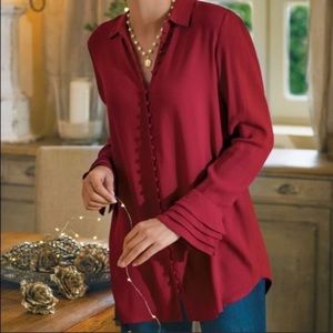 Soft Surroundings Poet’s Ruffle Sleeve Blouse Sz PS